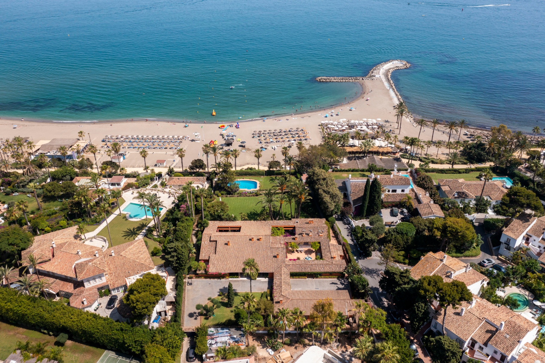 Aerial view of the coastline between Marbella and Sotogrande in morning haze